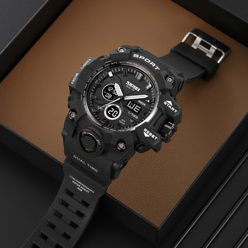 Мужские тактические часы Skmei 2197BK Black с комбинированным циферблатом и водозащитой 5 ATM