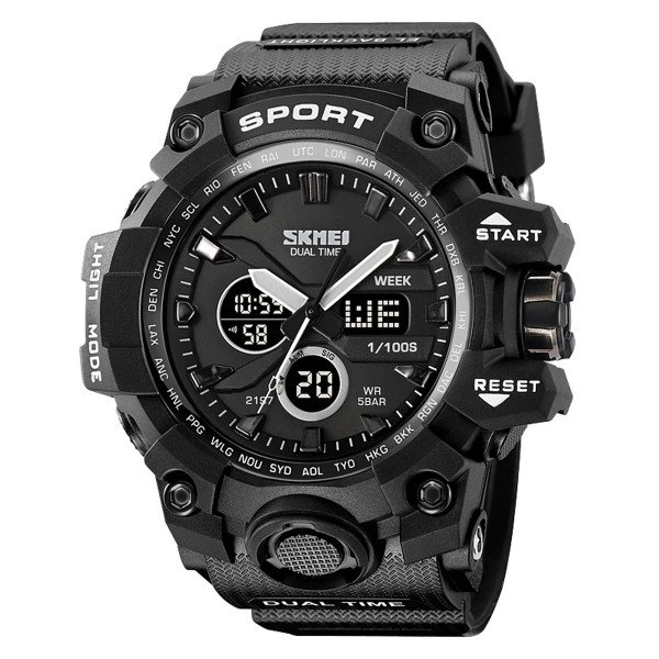 Мужские тактические часы Skmei 2197BK Black с комбинированным циферблатом и водозащитой 5 ATM