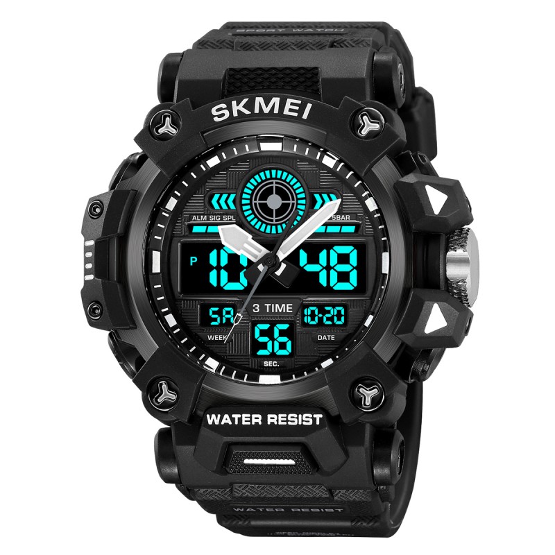 Мужские спортивные часы Skmei 2226BK Black с комбинированным циферблатом и подсветкой