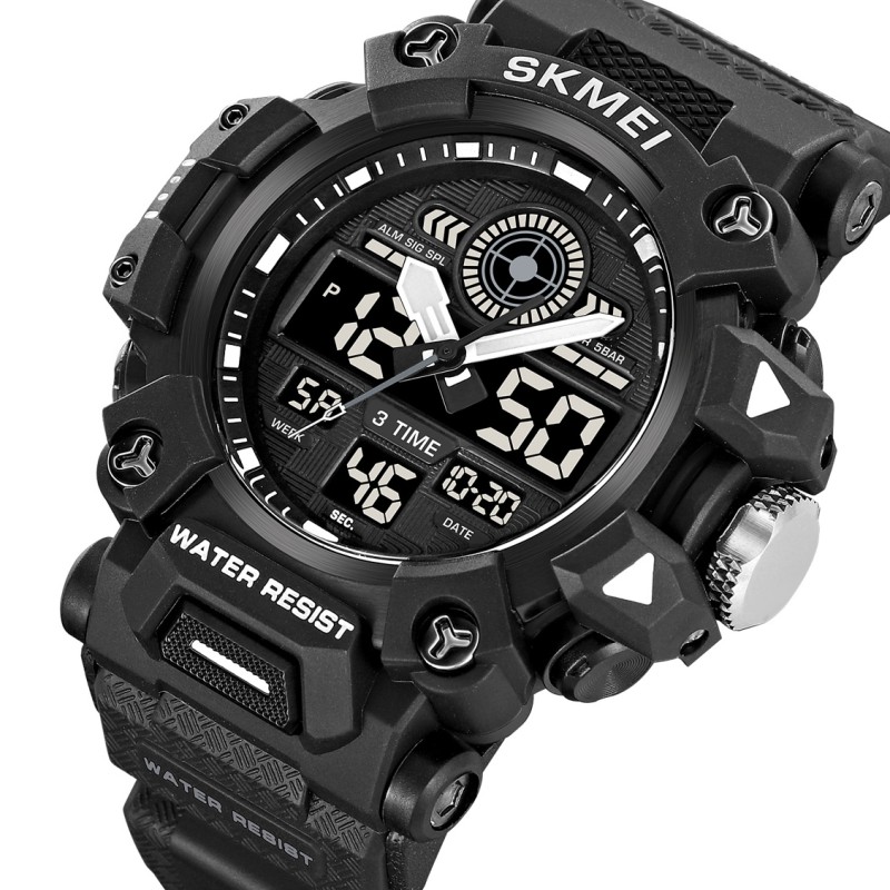 Мужские спортивные часы Skmei 2226BK Black с комбинированным циферблатом и подсветкой