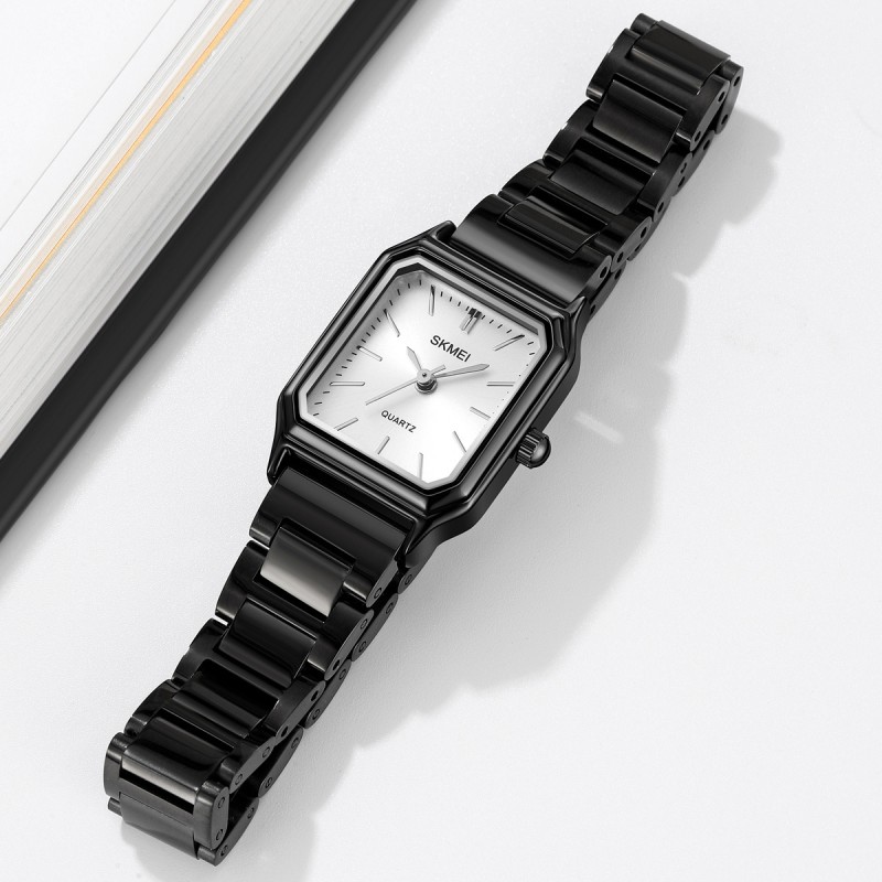 Жіночий класичний годинник Skmei 2237BKSI Black-Silver з металевим браслетом та мінеральним склом