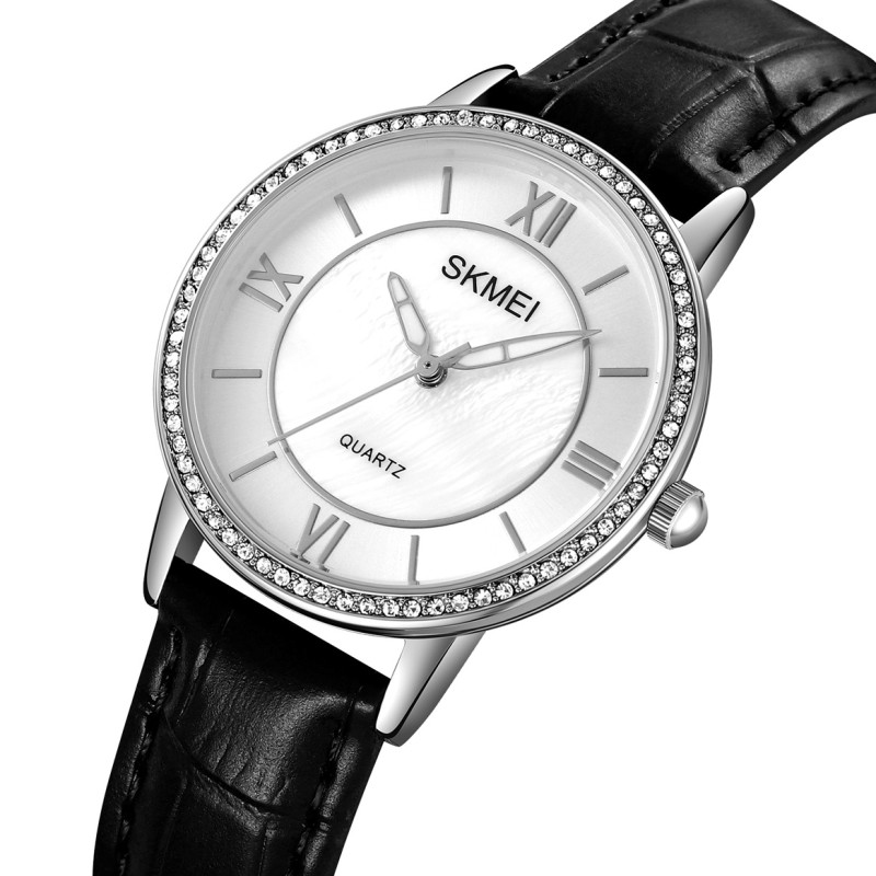 Жіночий годинник Skmei 2253SIBK Silver-Black у класичному стилі, сріблястий корпус та шкіряний ремінець