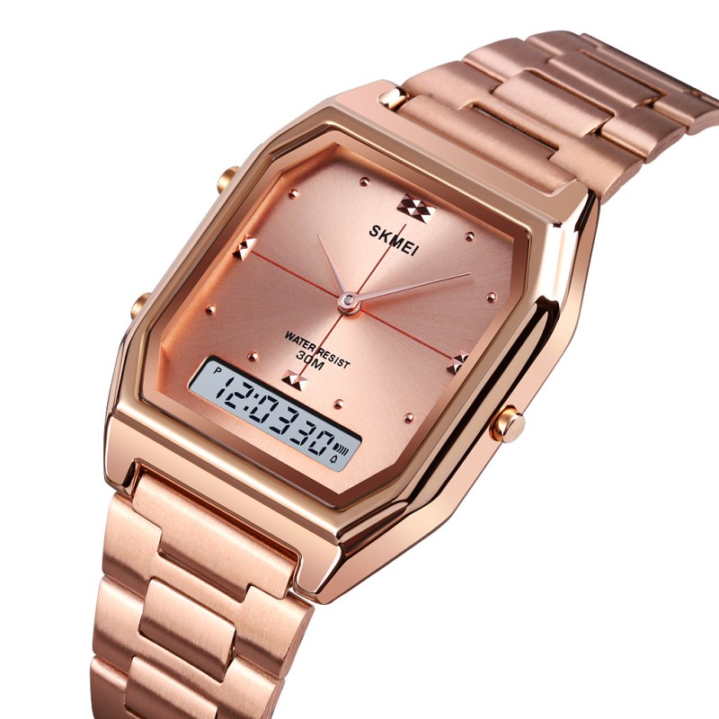 Часы Skmei 2258RG Rose Gold STOPPED унисекс в цвете розовое золото с комбинированным циферблатом