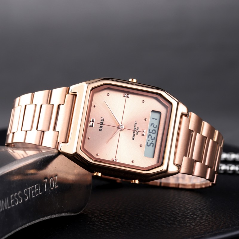 Часы Skmei 2258RG Rose Gold STOPPED унисекс в цвете розовое золото с комбинированным циферблатом