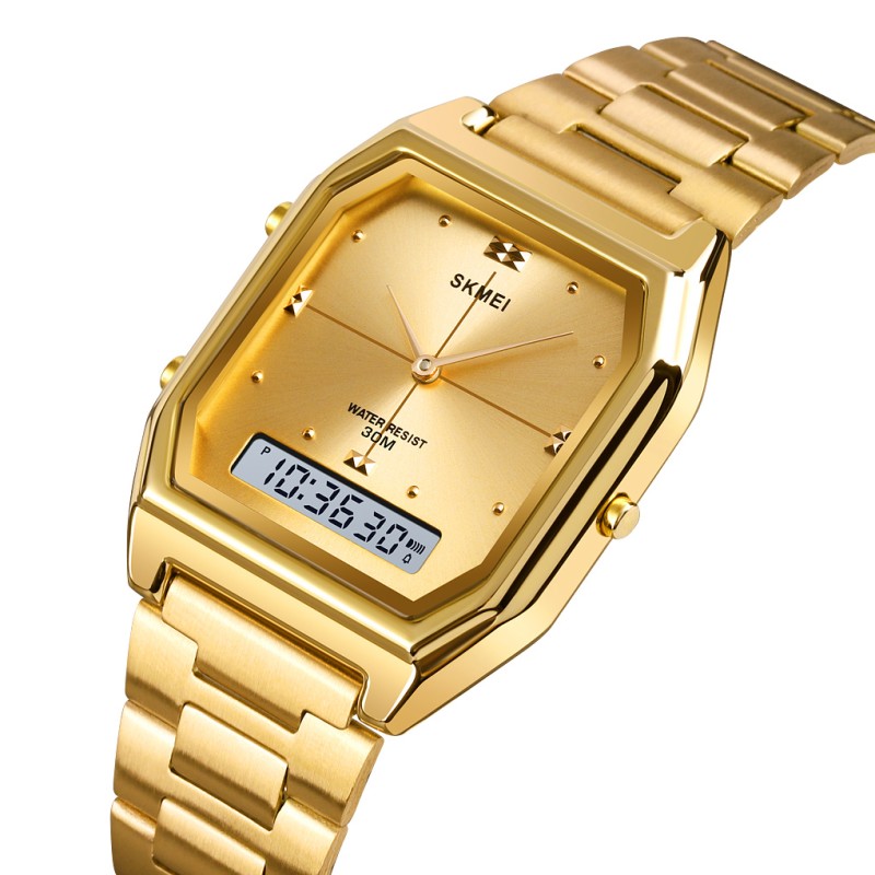 Наручные часы Skmei 2258GD Gold с комбинированным циферблатом и золотистым браслетом