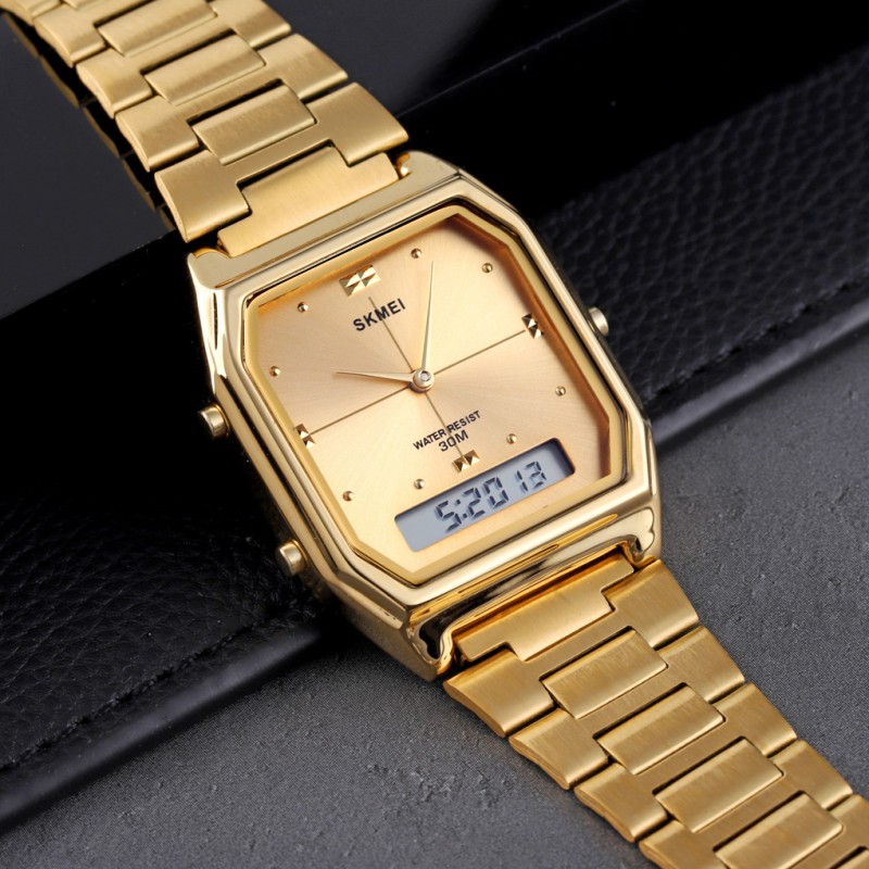 Наручные часы Skmei 2258GD Gold с комбинированным циферблатом и золотистым браслетом