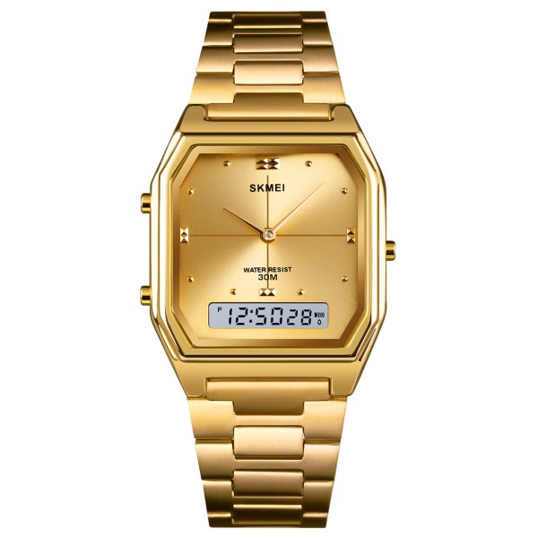 Наручные часы Skmei 2258GD Gold с комбинированным циферблатом и золотистым браслетом