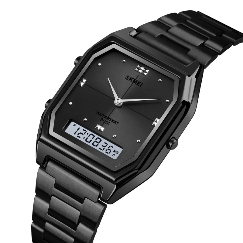 Годинник Skmei 2258BK Black унісекс класичний з металевим браслетом та стрілково-електронним циферблатом