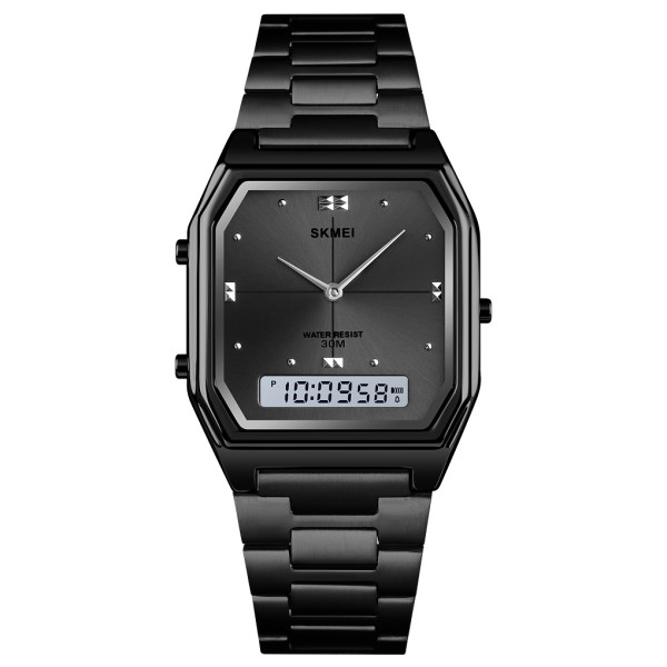 Годинник Skmei 2258BK Black унісекс класичний з металевим браслетом та стрілково-електронним циферблатом