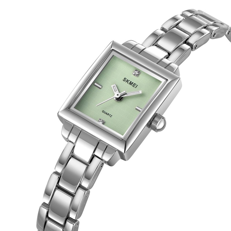 Жіночий годинник Skmei 2315SIGN Silver-Green у класичному стилі зі сріблястим браслетом