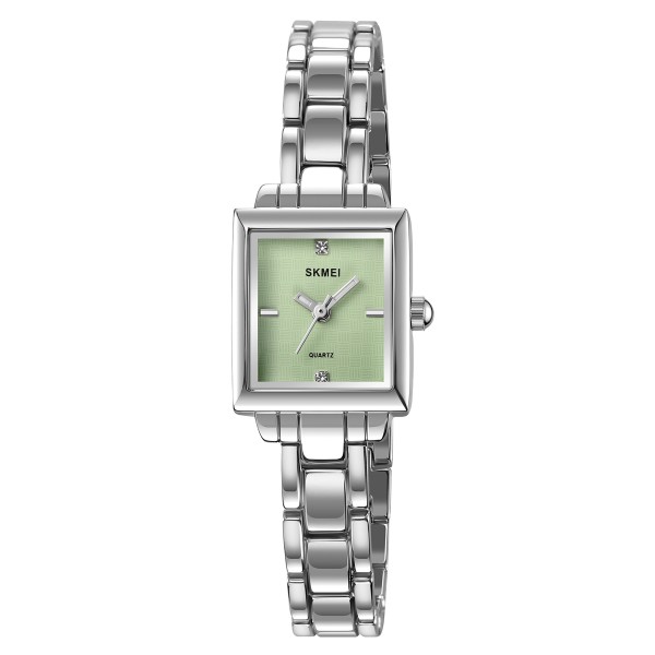 Жіночий годинник Skmei 2315SIGN Silver-Green у класичному стилі зі сріблястим браслетом
