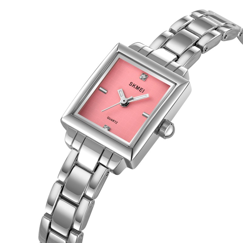Женские классические часы Skmei 2315SIPK Silver-Pink с серебристым браслетом и розовым циферблатом