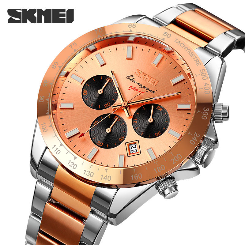 Чоловічий наручний годинник Skmei 9259RGRG Rose Gold-Rose Gold з хронографом та календарем