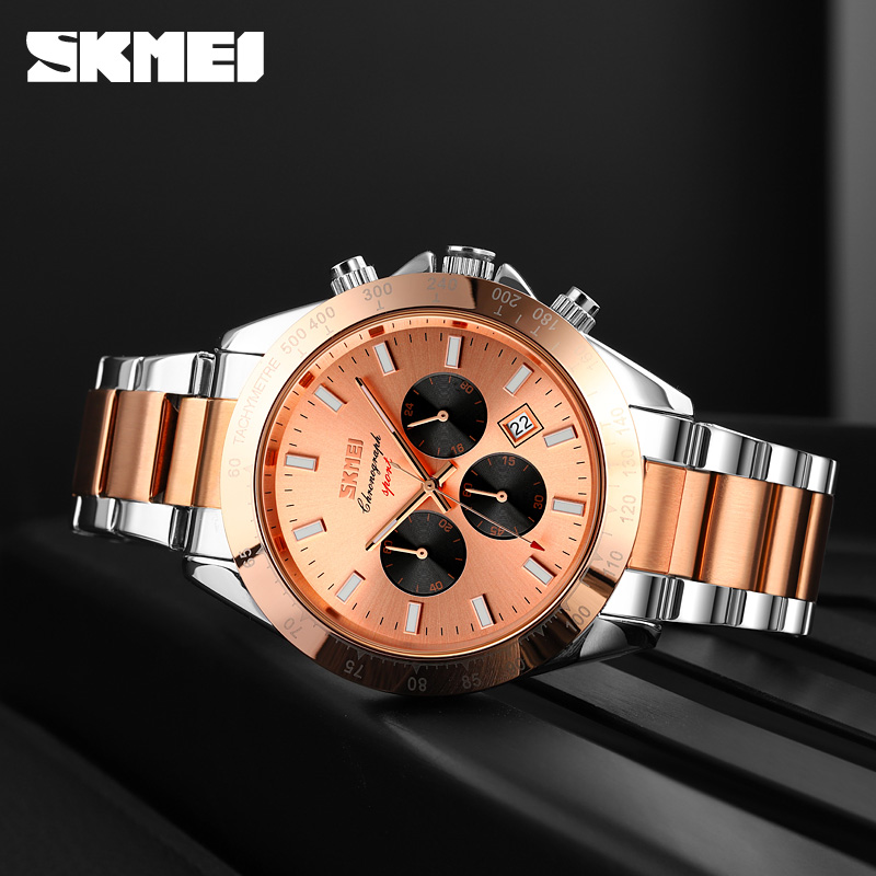 Чоловічий наручний годинник Skmei 9259RGRG Rose Gold-Rose Gold з хронографом та календарем