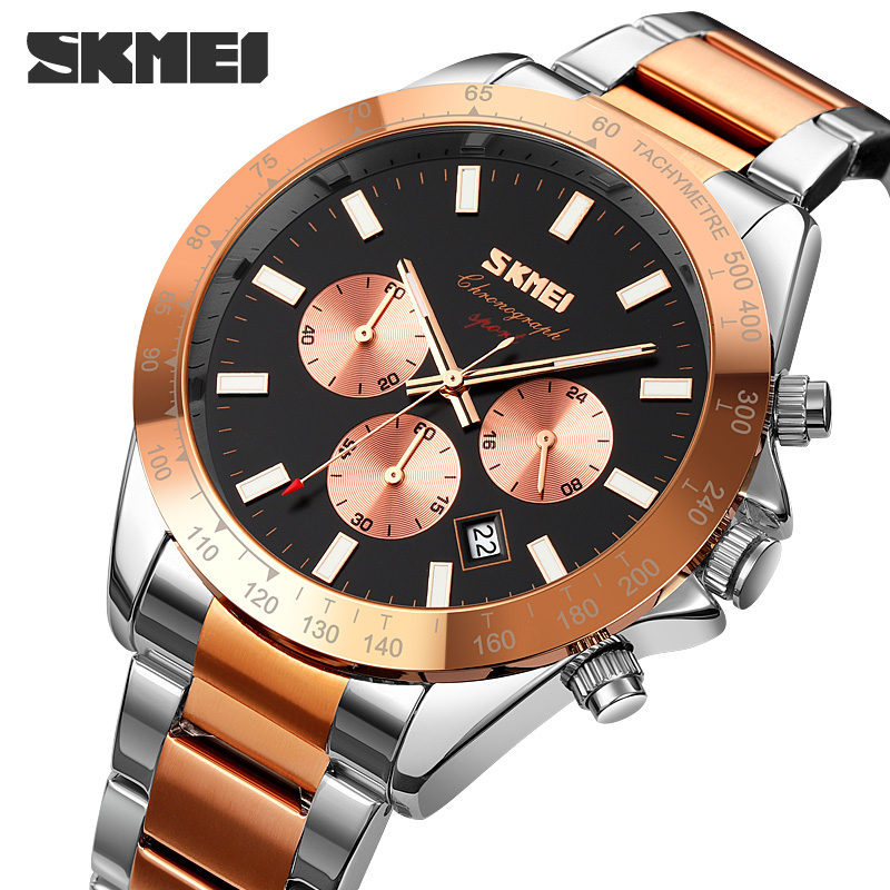 Чоловічий годинник Skmei 9259RGBK Rose Gold-Black з хронографом та календарем