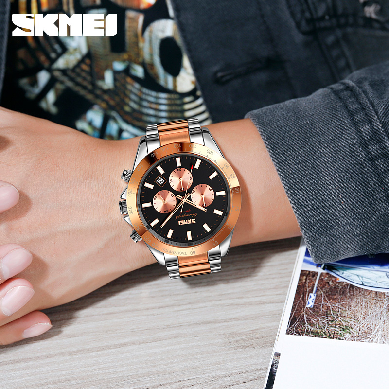 Чоловічий годинник Skmei 9259RGBK Rose Gold-Black з хронографом та календарем