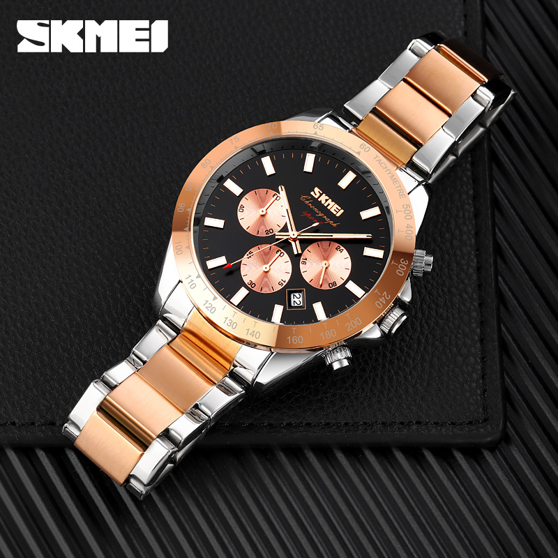 Чоловічий годинник Skmei 9259RGBK Rose Gold-Black з хронографом та календарем