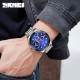 Мужские часы Skmei 9259SIBU Silver-Blue с хронографом и календарем, серебристый браслет
