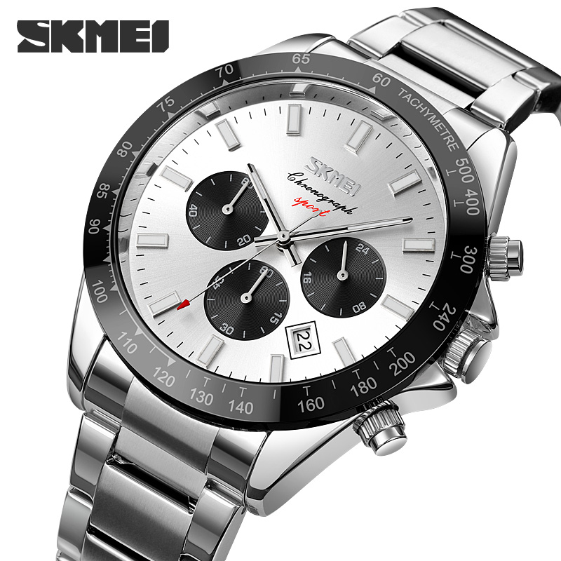 Чоловічий годинник Skmei 9259SISI Silver-Silver з хронографом та календарем, сталевий браслет