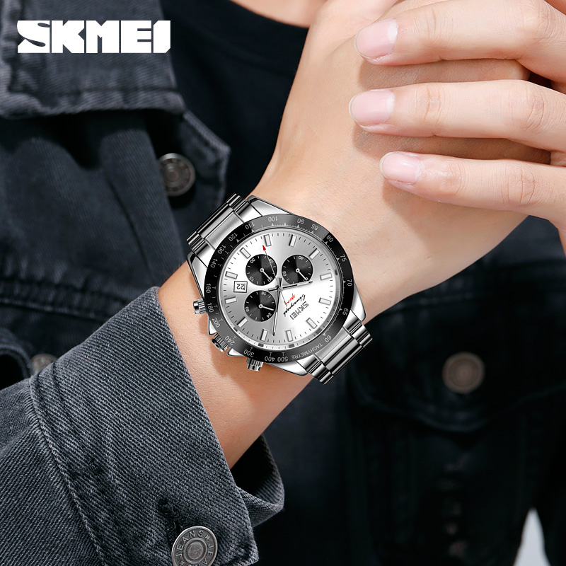 Чоловічий годинник Skmei 9259SISI Silver-Silver з хронографом та календарем, сталевий браслет