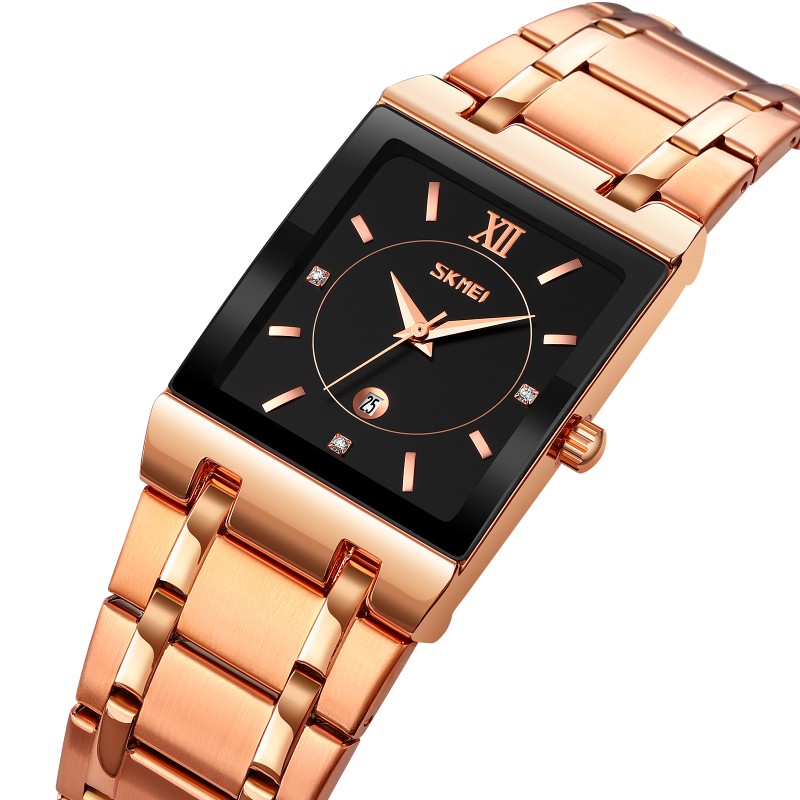 Жіночий годинник Skmei 9263RGBK Rose Gold-Black з металевим браслетом та мінеральним склом