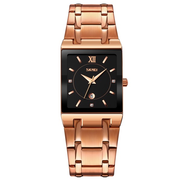 Жіночий годинник Skmei 9263RGBK Rose Gold-Black з металевим браслетом та мінеральним склом