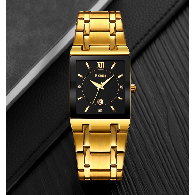 Жіночий годинник Skmei 9263GDBK Gold-Black з кварцовим механізмом та металевим браслетом