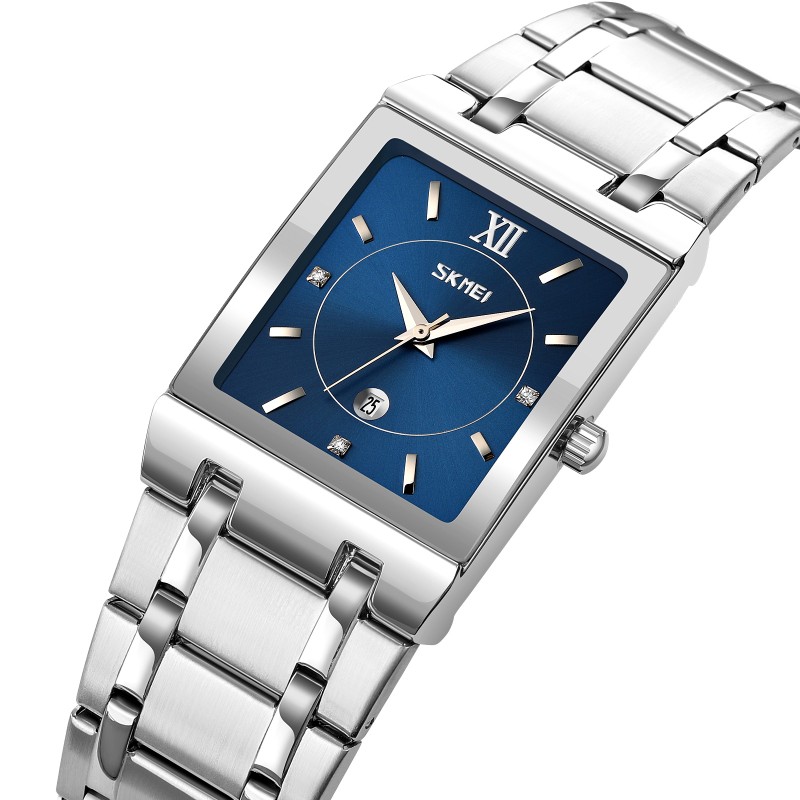 Женские классические часы Skmei 9263SIBU Silver-Blue с серебристым браслетом и синим циферблатом