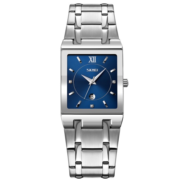 Женские классические часы Skmei 9263SIBU Silver-Blue с серебристым браслетом и синим циферблатом