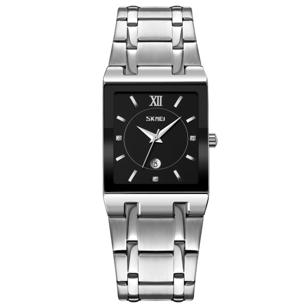 Женские часы Skmei 9263SIBK Silver-Black в классическом стиле с металлическим браслетом и черным циферблатом