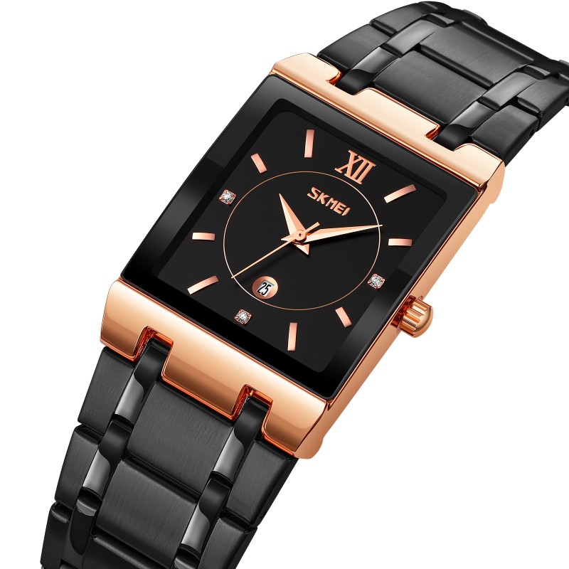 Женские наручные часы Skmei 9263RGBKBK Rose Gold-Black-Black с металлическим браслетом и календарем