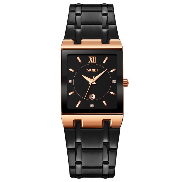 Женские наручные часы Skmei 9263RGBKBK Rose Gold-Black-Black с металлическим браслетом и календарем