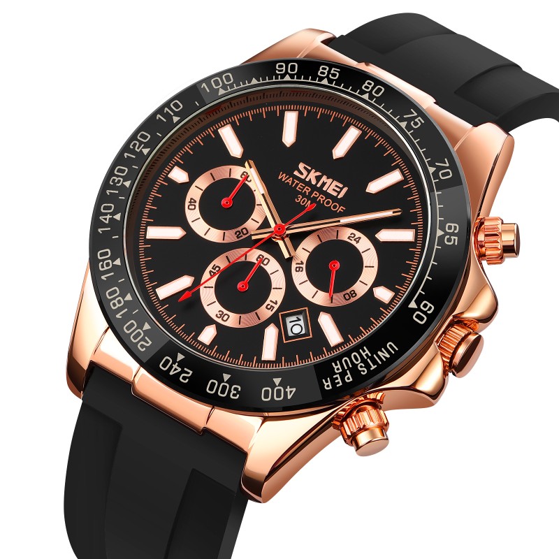 Мужские часы Skmei 9275RGBK Rose Gold-Black с хронографом и календарем