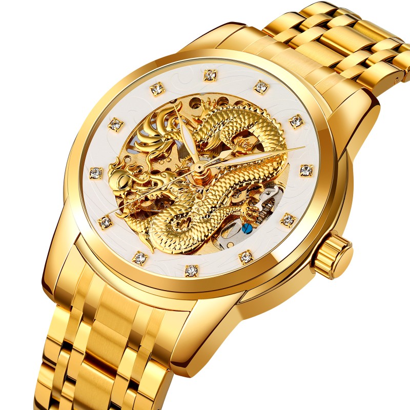 Мужские механические часы Skmei 9310GDSI Gold-Silver с автоподзаводом и минеральным стеклом