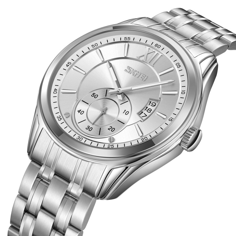 Чоловічий класичний годинник Skmei 9319SISI Silver-Silver з металевим браслетом та мінеральним склом