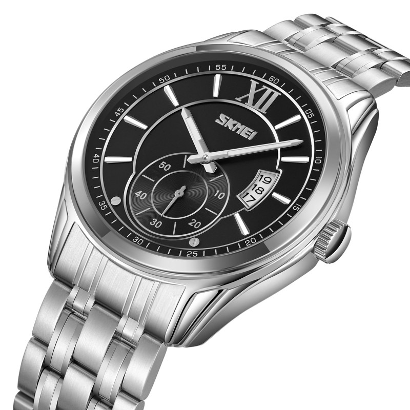 Чоловічий годинник Skmei 9319SIBK Silver-Black з металевим браслетом та мінеральним склом