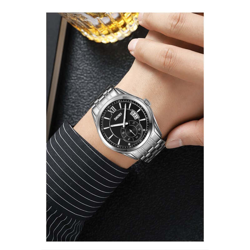 Чоловічий годинник Skmei 9319SIBK Silver-Black з металевим браслетом та мінеральним склом