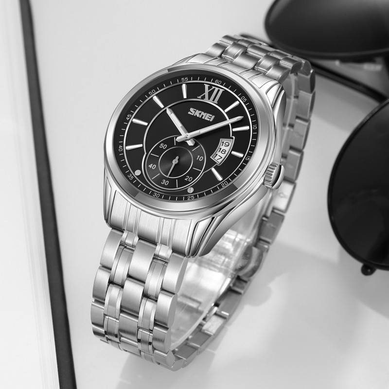 Чоловічий годинник Skmei 9319SIBK Silver-Black з металевим браслетом та мінеральним склом