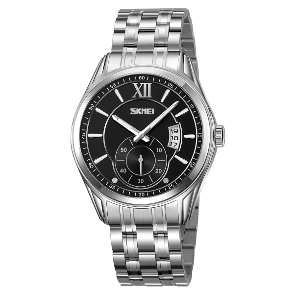 Чоловічий годинник Skmei 9319SIBK Silver-Black з металевим браслетом та мінеральним склом
