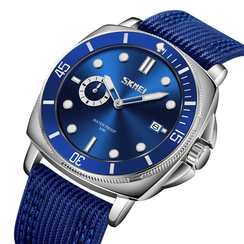 Мужские часы Skmei 9328BU Blue с минеральным стеклом и нейлоновым ремешком