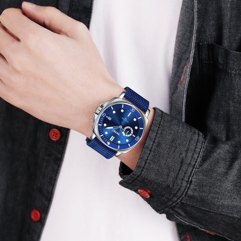 Мужские часы Skmei 9328BU Blue с минеральным стеклом и нейлоновым ремешком