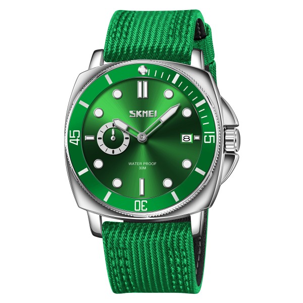 Мужские наручные часы Skmei 9328GN Green с серебристым корпусом и нейлоновым ремешком