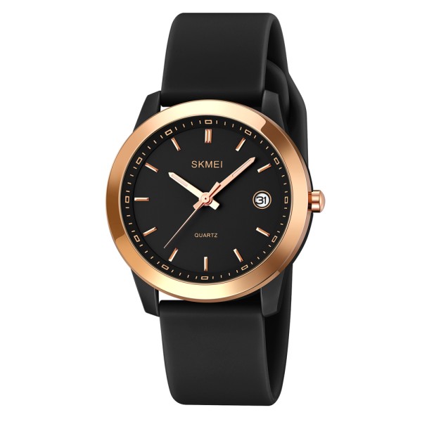 Женские часы Skmei 2319BK Black с каучуковым ремешком и золотистыми акцентами