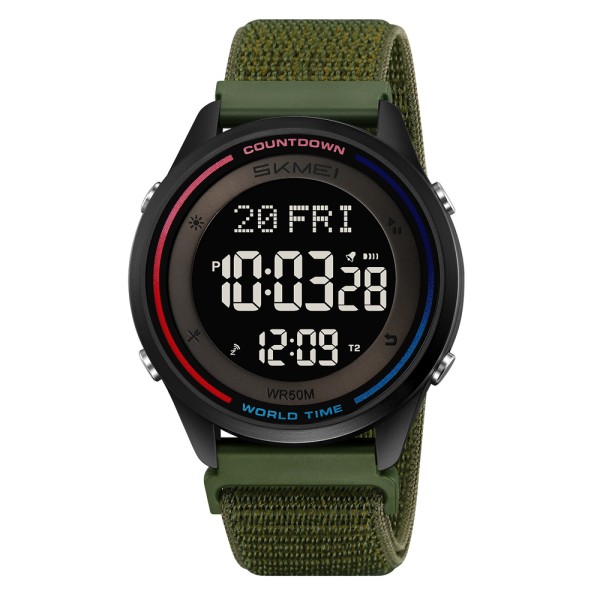 Чоловічий спортивний годинник Skmei 2412NAG Army Green Nylon з електронним циферблатом та підсвіткою