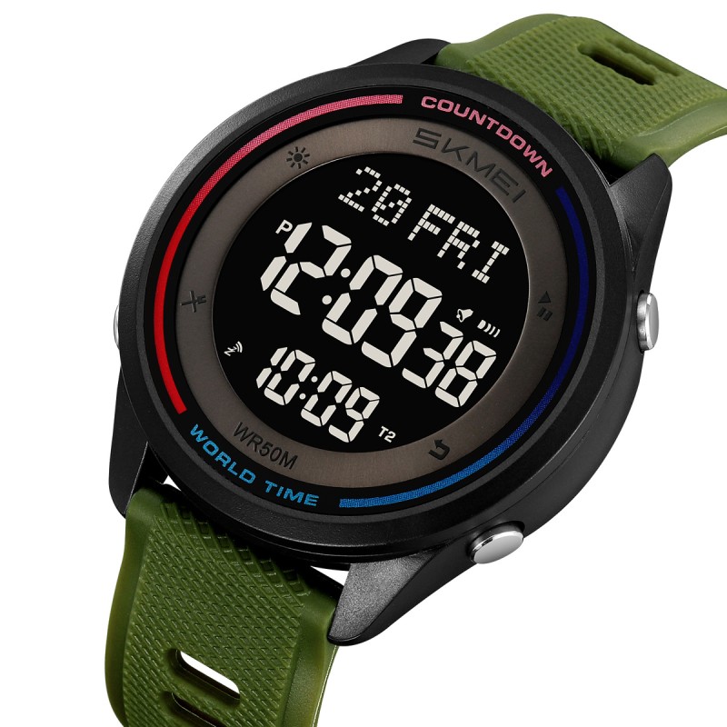 Мужские тактические часы Skmei 2348AG Army Green с электронным циферблатом и подсветкой
