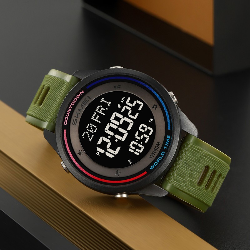 Мужские тактические часы Skmei 2348AG Army Green с электронным циферблатом и подсветкой