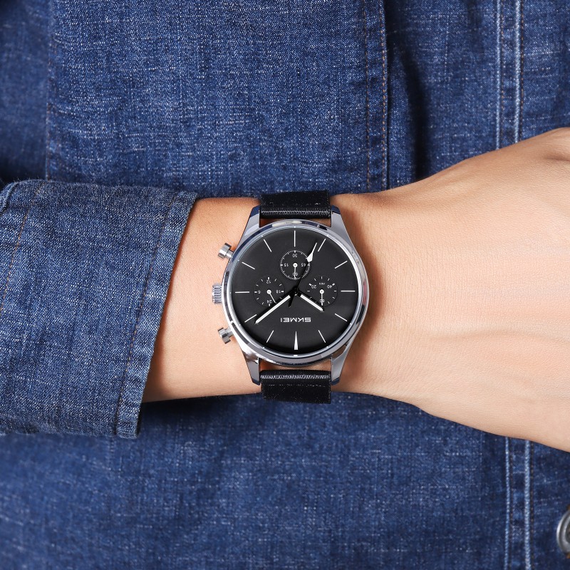 Чоловічий наручний годинник Skmei 2367SIBK Silver-Black з хронографом та нейлоновим ремінцем