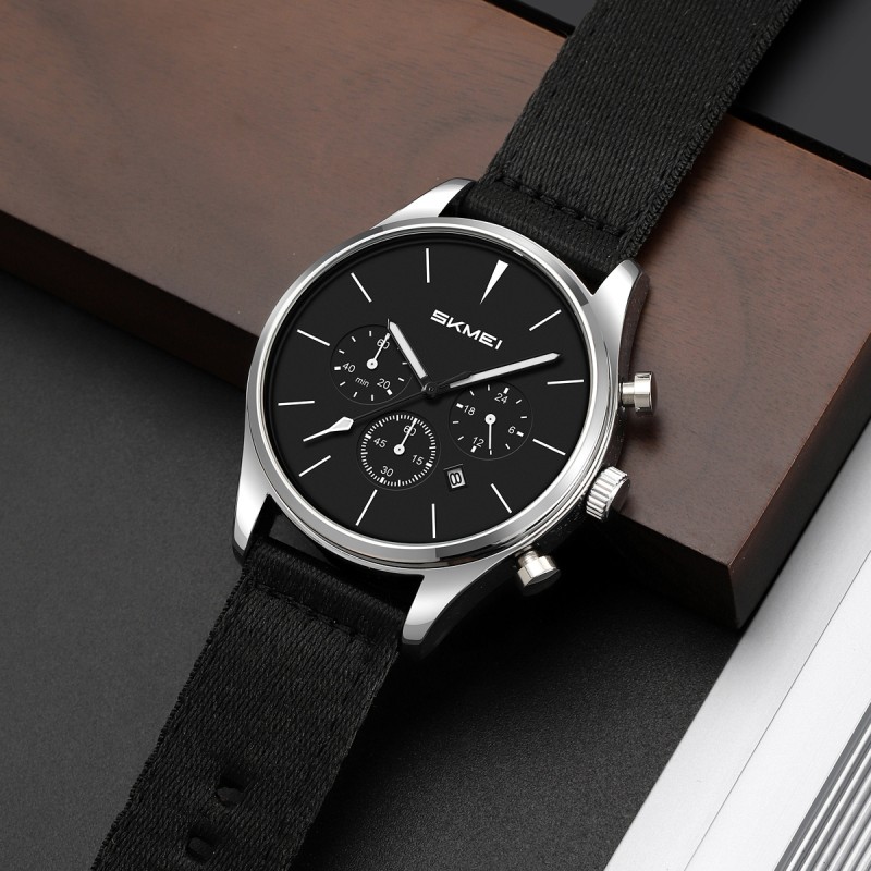 Чоловічий наручний годинник Skmei 2367SIBK Silver-Black з хронографом та нейлоновим ремінцем