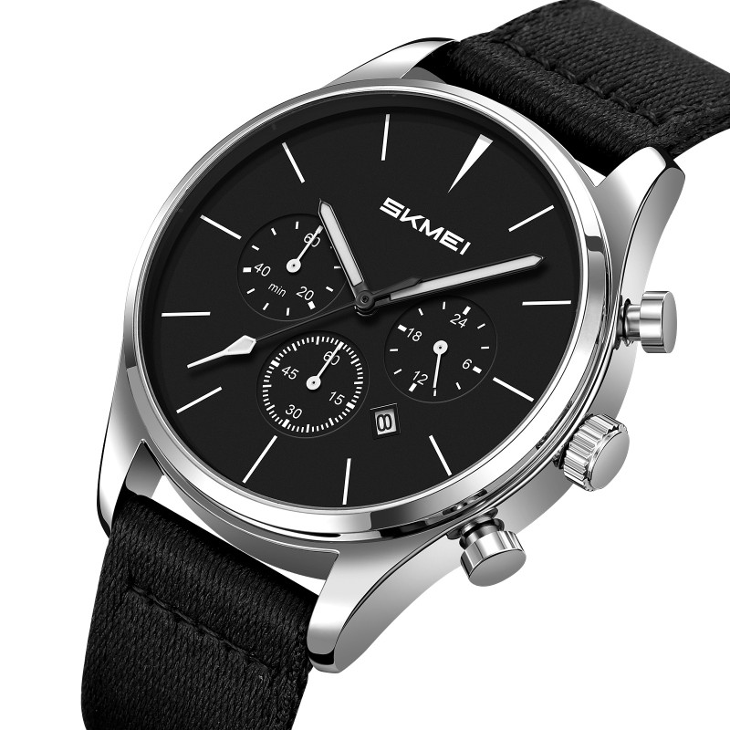 Чоловічий наручний годинник Skmei 2367SIBK Silver-Black з хронографом та нейлоновим ремінцем