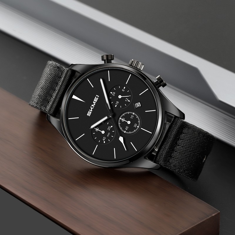 Мужские часы Skmei 2367BKBK Black с нейлоновым ремешком и календарем